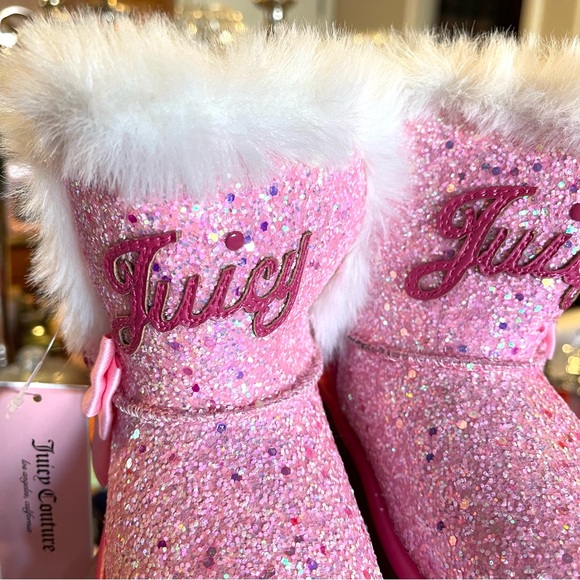 JUICY COUTURE Lil Yorba Linda Toddler Girls Ankle Boots Pink Bling Faux Fur NEW - Picture 4 of 15